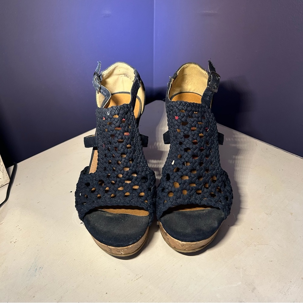 Blue Knit Wedges